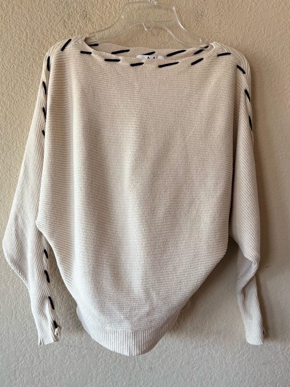 Magaschoni Ribbed Batwing Whipstitch Sweater S